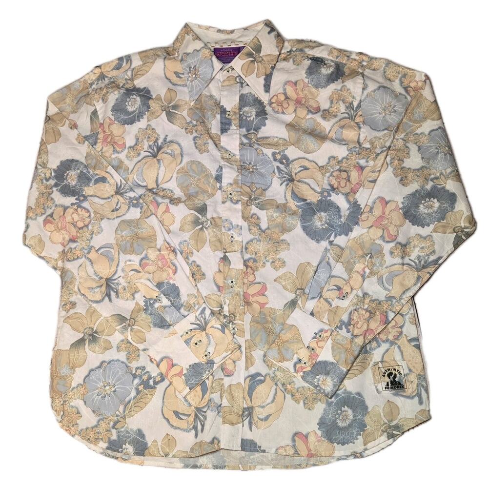 Authentic Jimi Hendrix Shirt Mens XXL White Floral Psychedelic Button Up